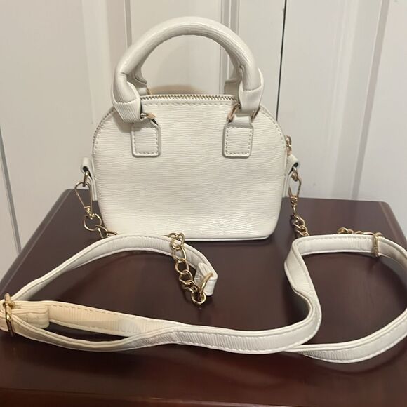 Bebe White Gold Mini TopHandle convertible Crossbody Bag Chain Accents Y2K style - Picture 2 of 8